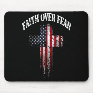 Mousepad Bandeira Americana EUA Cruz Cristã Fé Sobre o Medo