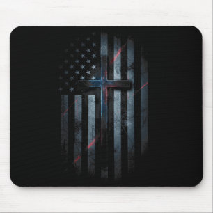 Mousepad Bandeira Americana Grunge E Cruz Fé Família Liberd
