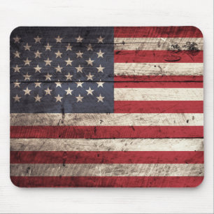 Mousepad Bandeira americana na grão de madeira velha