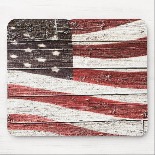 Mousepad Bandeira Americana Pintada na Textura de Madeira R