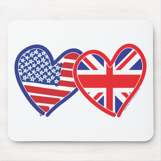 Mousepad Bandeira Americana/União Jack Flag Hearts (Frente)