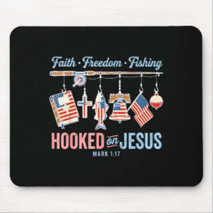 Mousepad Bandeira da fé liberdade pesca fisgado em jesus