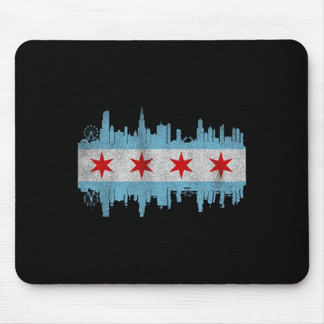 Mousepad Bandeira da Silhueta da Cidade de Chicago - Cidade (Frente)
