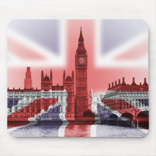 Mousepad Bandeira de Big Ben Londres e de Union Jack (Frente)