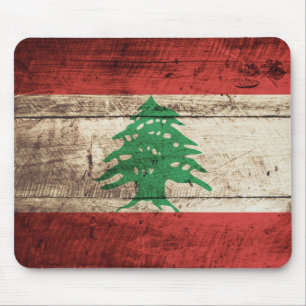 Mousepad Bandeira de Líbano na grão de madeira velha
