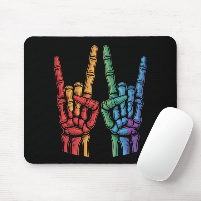Mousepad Bandeira do Arco-íris LGBTQ Mão de Rocha Esqueleto (Com mouse)