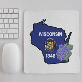 Mousepad Bandeira do Estado de Wisconsin e Flor Comum Viole