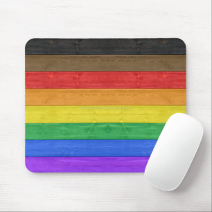 Mousepad bandeira do orgulho gay inclusiva de madeira preta