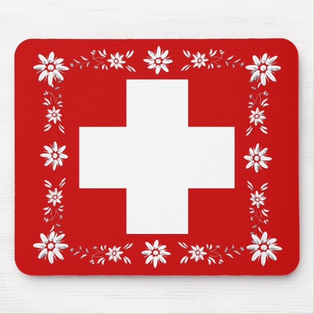 Mousepad Bandeira e edelweiss suíços 2 (Frente)