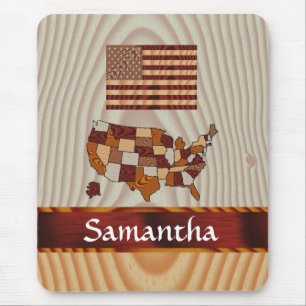 Mousepad Bandeira e mapa americanos de madeira