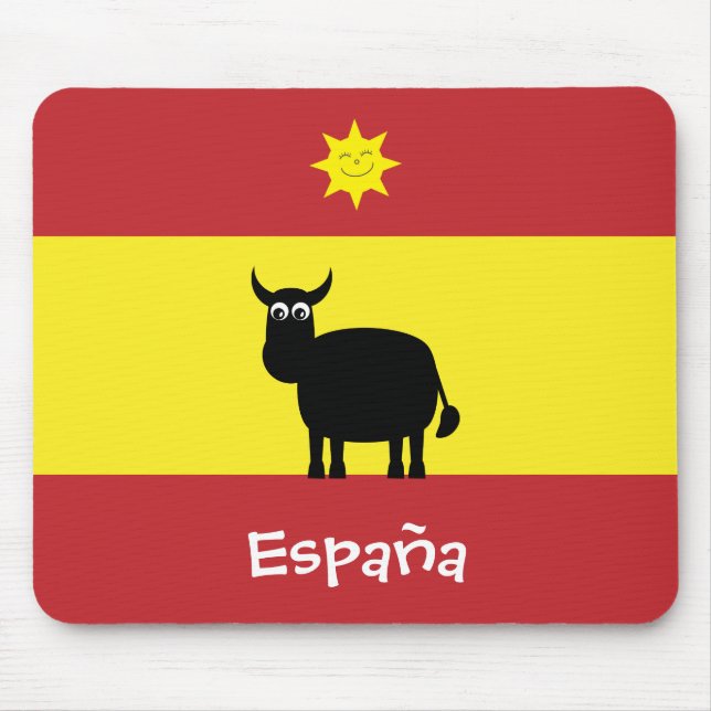 Mousepad Bandeira espanhola com Bull bonito & Sun de (Frente)