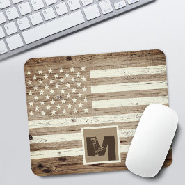 Mousepad Bandeira EUA de Madeira Rústica Monograma