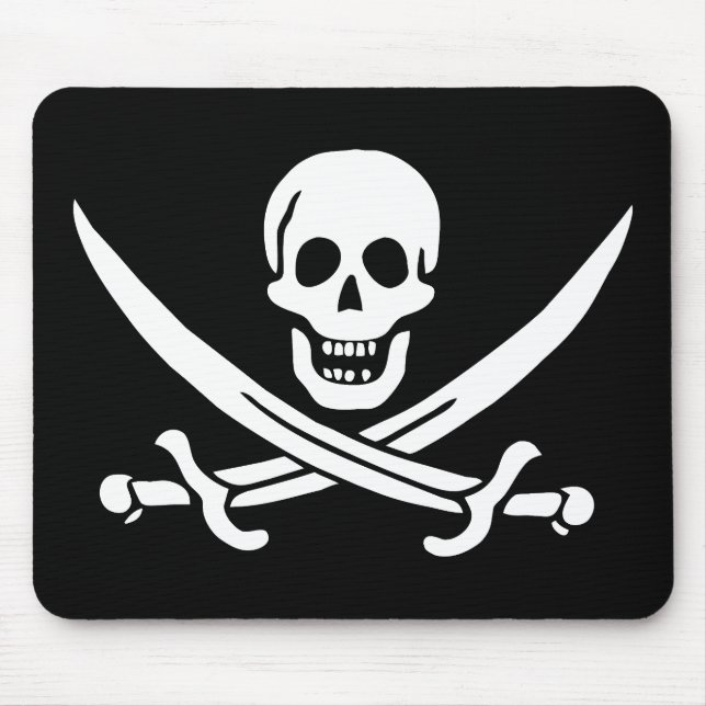 Mousepad Bandeira Pirata Caveira Espadas Cruzadas (Frente)
