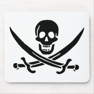 Mousepad Bandeira Pirata Caveira Espadas Cruzadas