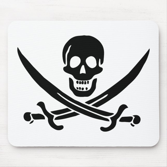 Mousepad Bandeira Pirata Caveira Espadas Cruzadas (Frente)