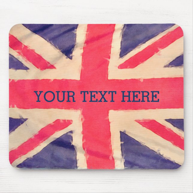 Mousepad BANDEIRA UNION JACK grunge + seu texto (Frente)