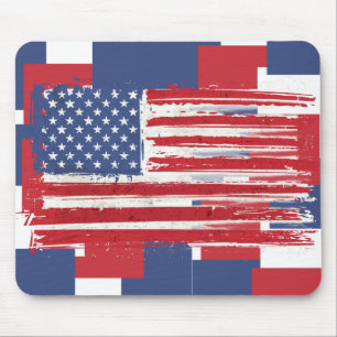 Mousepad Bandeiras abstrato-Americanas em Branco Vermelho e