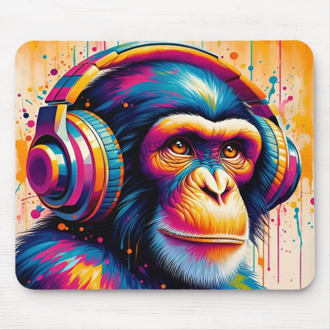 Mousepad Banksy DJ Monkey Gorilla Chimp Art Impressão (Frente)