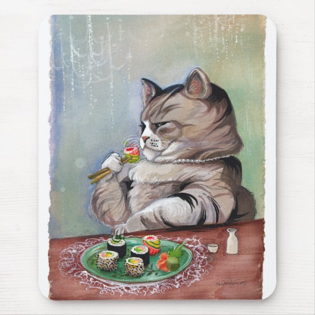Mousepad Banquete do rico do gato do sushi (Frente)