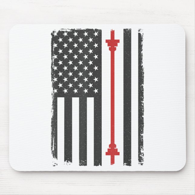 Mousepad Barbell American Flag Gym Workout Tee Usa Motivati (Frente)
