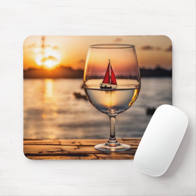 Mousepad Barco à Vela em Copo de Vinho (Com mouse)