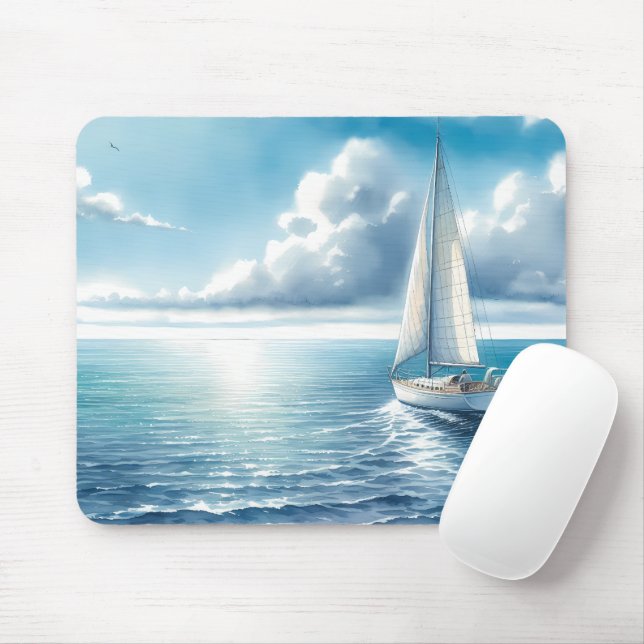 Mousepad Barco à Vela Solitário Horizonte Azul (Com mouse)
