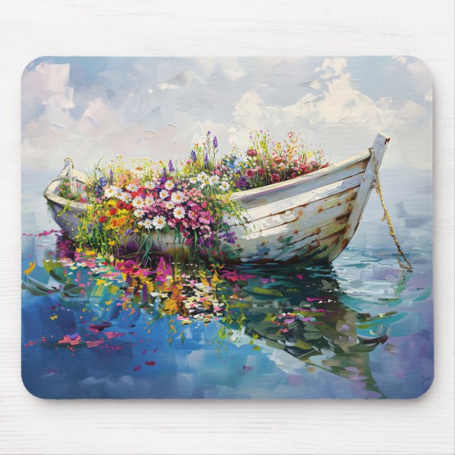 Mousepad Barco com flores selvagens coloridas (Frente)