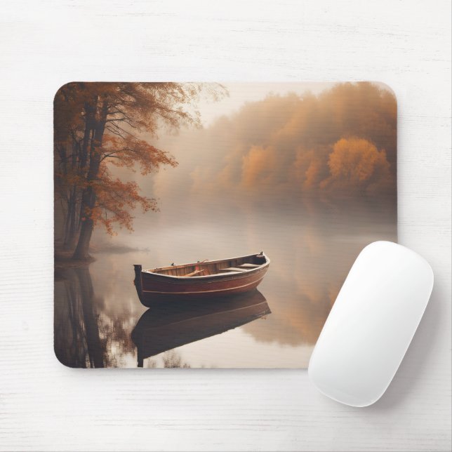 Mousepad Barco De Madeira No Autumn Lake (Com mouse)