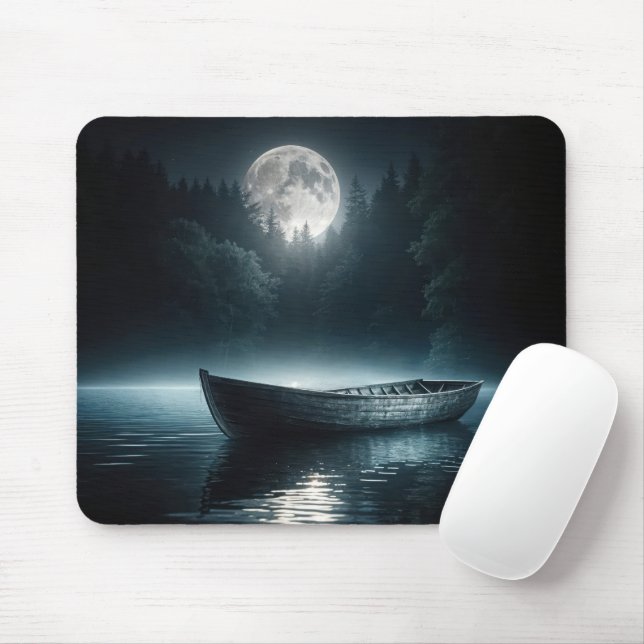 Mousepad Barco De Madeira No Lago Moonlit (Com mouse)