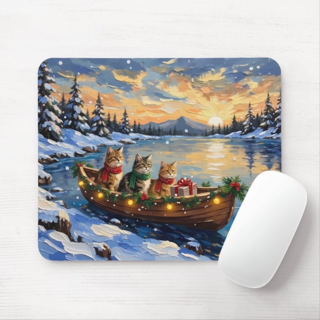 Mousepad Barco de Natal do Gato Persa Feriado (Com mouse)