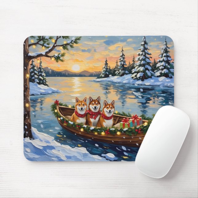 Mousepad Barco de Natal do Shiba Inu Férias (Com mouse)