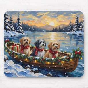 Mousepad Barco de Natal Lhasa Apso Férias