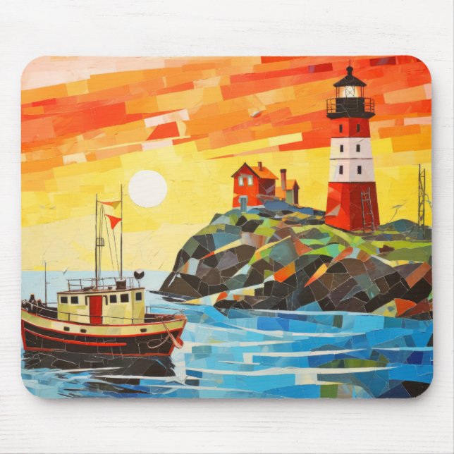 Mousepad Barco de Pesca Conceito de paisagem Abstrato (Frente)