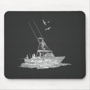 Mousepad Barco de pesca de prata na fibra do carbono