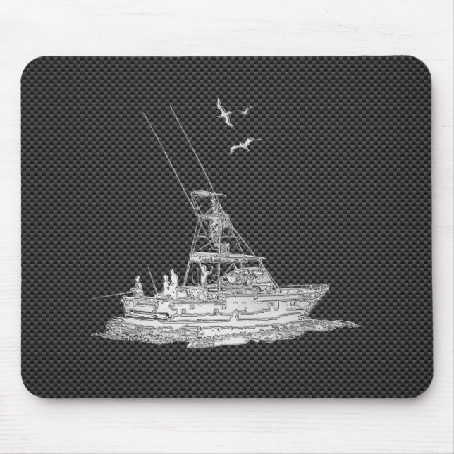 Mousepad Barco de pesca de prata na fibra do carbono (Frente)