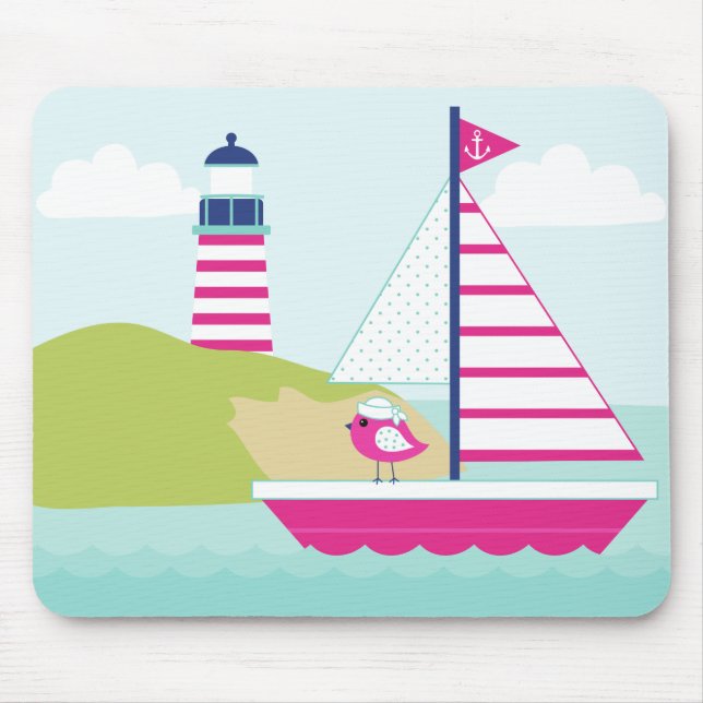 Mousepad Barco e Farol, cor-de-rosa, (Frente)
