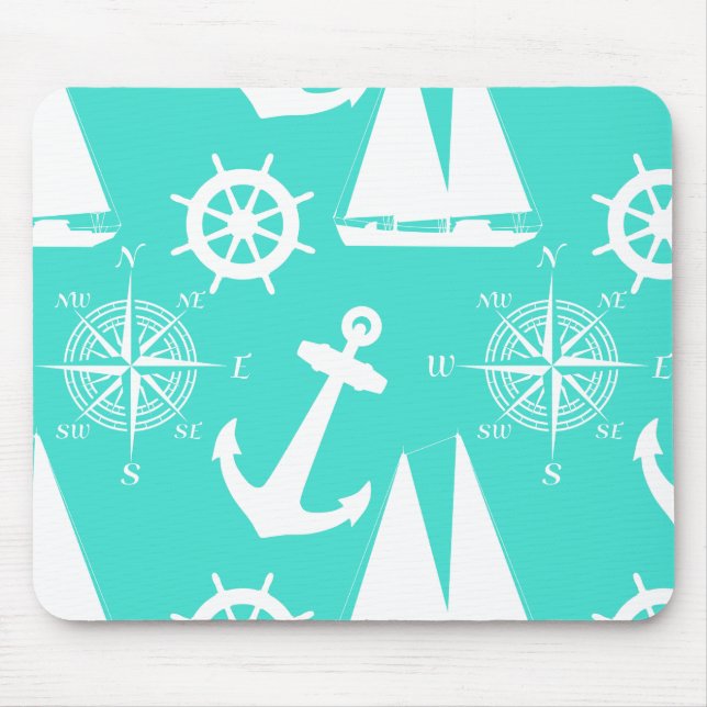 Mousepad Barco Litoral Náutico Branco Turquesa (Frente)