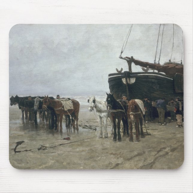 Mousepad Barco na praia em Scheveningen, 1876 (Frente)