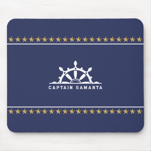 Mousepad Barco Náutico Branco e Azul, com estrelas Douradas (Frente)