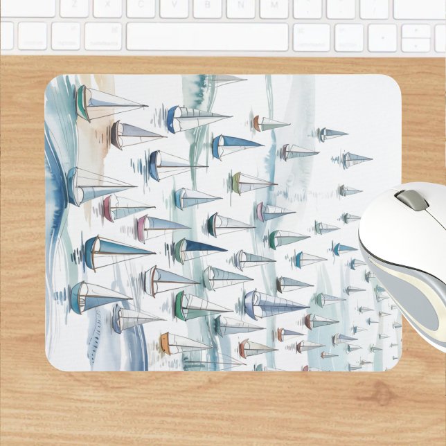 Mousepad Barcos à Vela em Aquarela no Mar Náutico (Criador carregado)