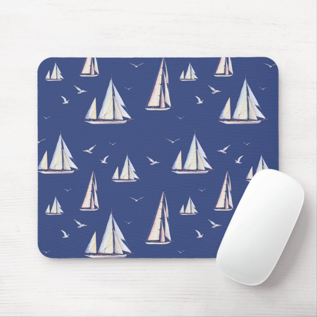 Mousepad Barcos de vela e gaivotas náuticos (Com mouse)