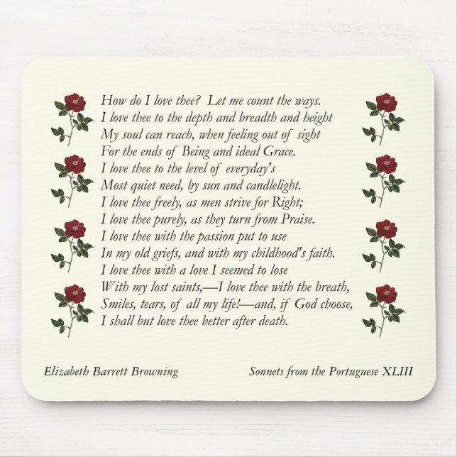 Mousepad Barrett Browning - Sonnets dos portugueses 43 (Frente)