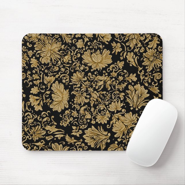 Mousepad Barroco Dourado Floral sobre Preto (Com mouse)