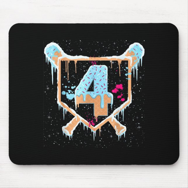 Mousepad Baseball 4 Year Old Ice Cream Drip 4th Birthday Bo (Frente)
