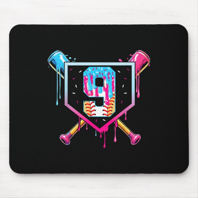 Mousepad Baseball 9 Year Old Ice Cream Drip 9th Birthday Bo (Frente)