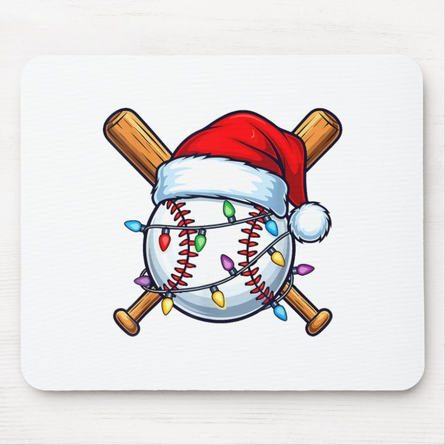 Mousepad Baseball Christmas Lights Santa Christmas Baseball (Frente)