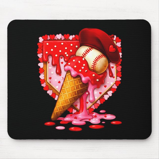 Mousepad Baseball Heart Valentine Baseball Ice Cream Drip B (Frente)