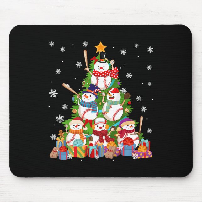 Mousepad Baseball Snowman Árvores de Natal Catadores (Frente)