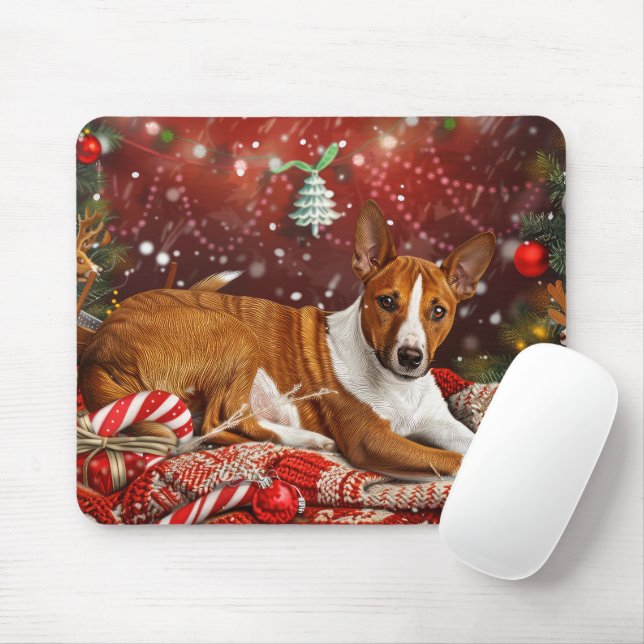 Mousepad Basenji Dog Christmas Festivo (Com mouse)