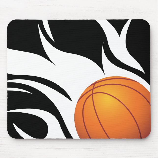 Mousepad Basquetebol flamejante preto e branco (Frente)